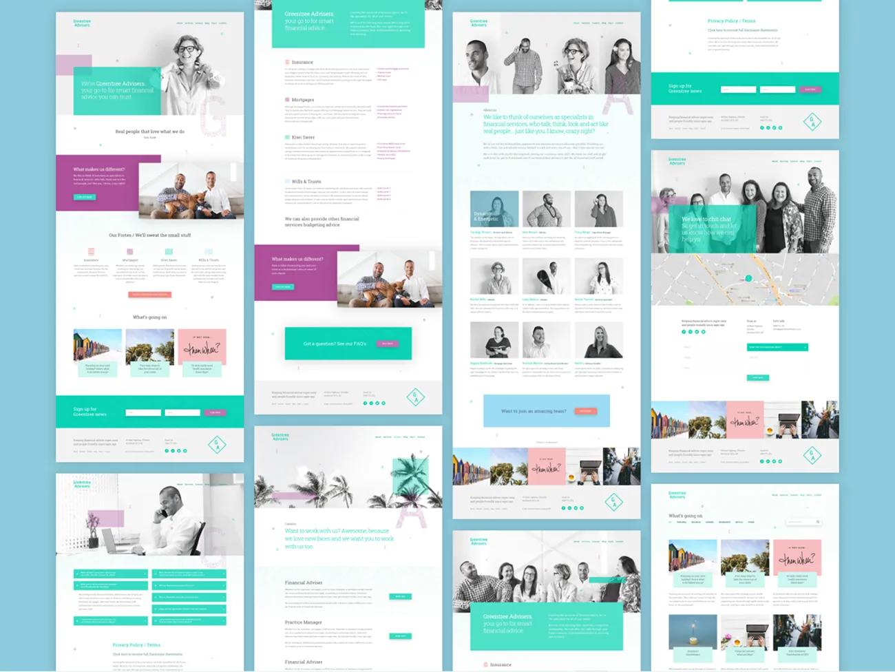 The full set of Greentree Advisers web pages, side by side