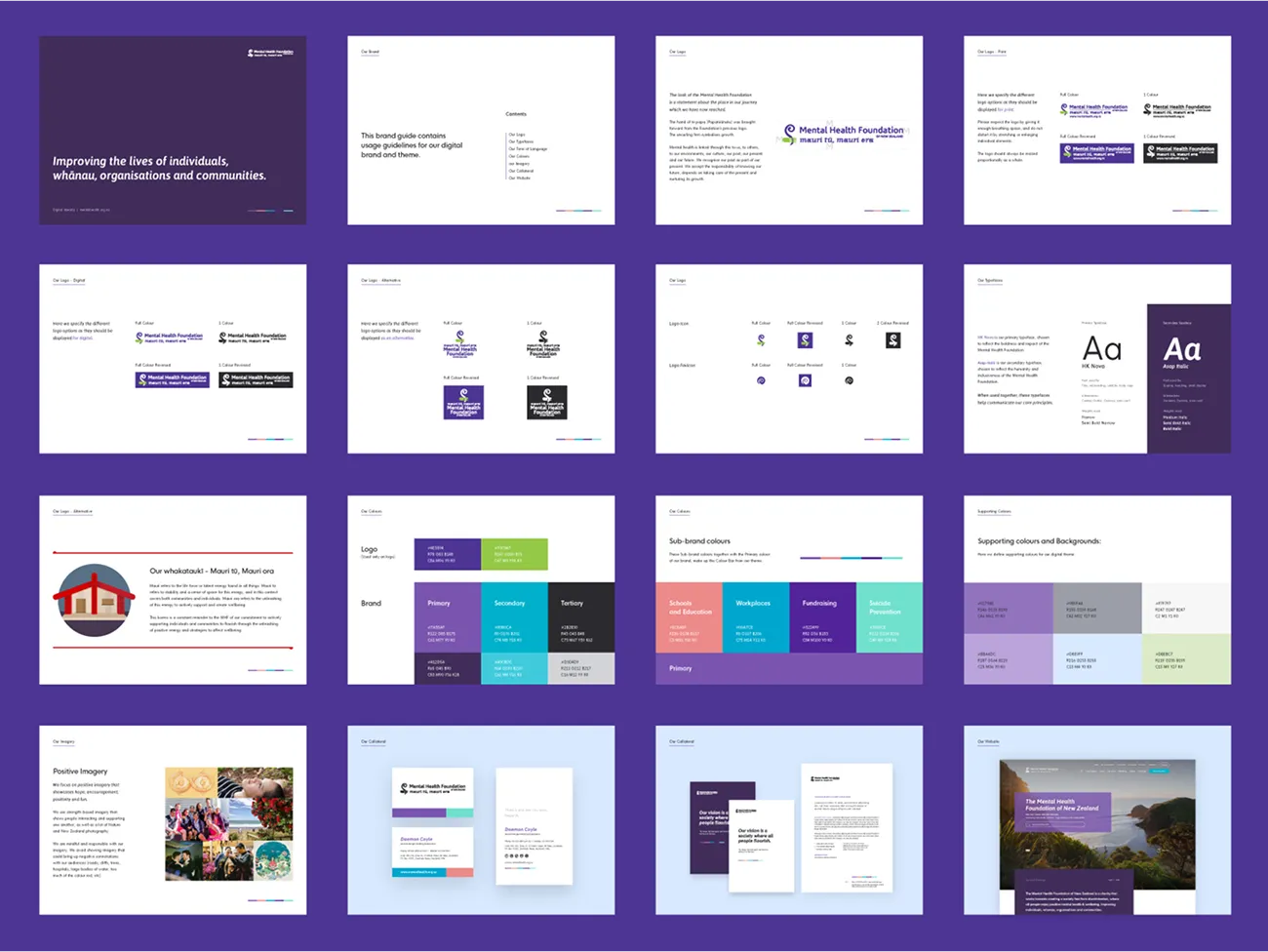 The Mental Health Foundation digital brand guide: logo variants, typography, colour palettes, imagery and collateral