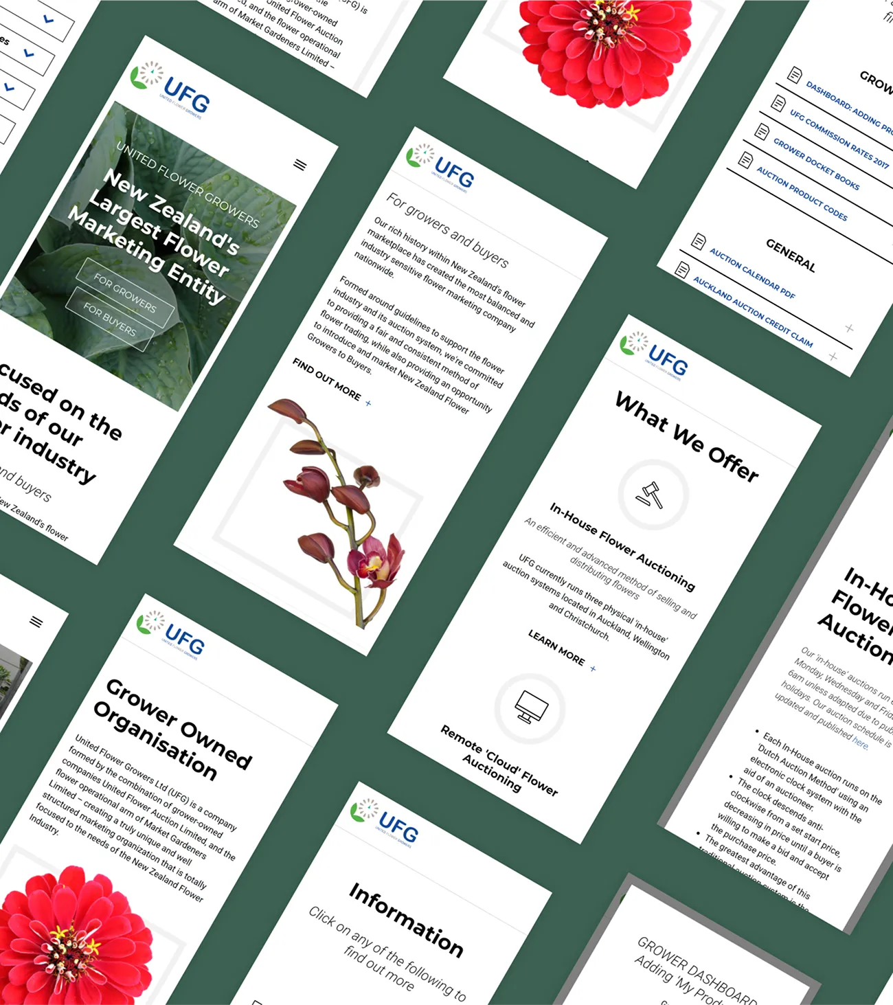 UFG on mobile: the homepage, growers and buyers, what we offer and the grower resources list
