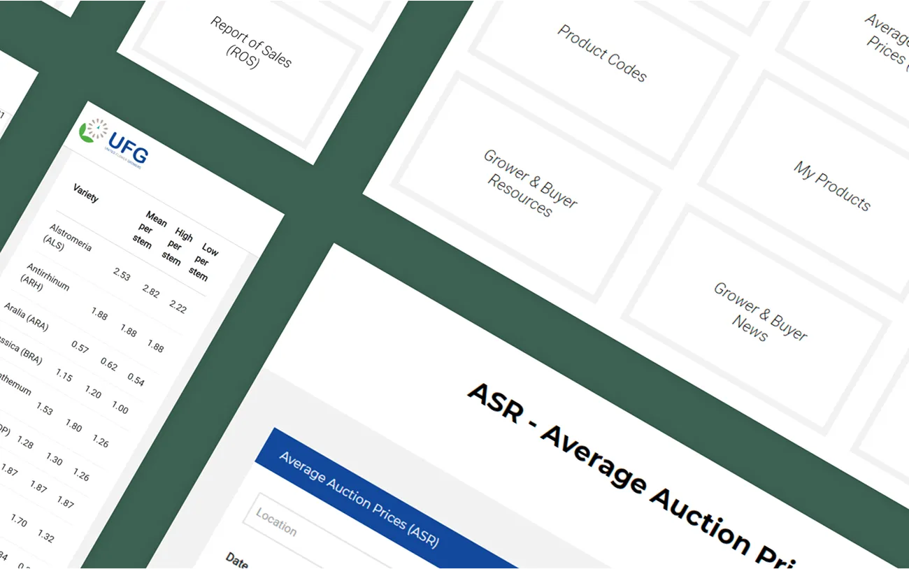 The UFG member portal: average auction prices by variety, product codes, my products and grower resources